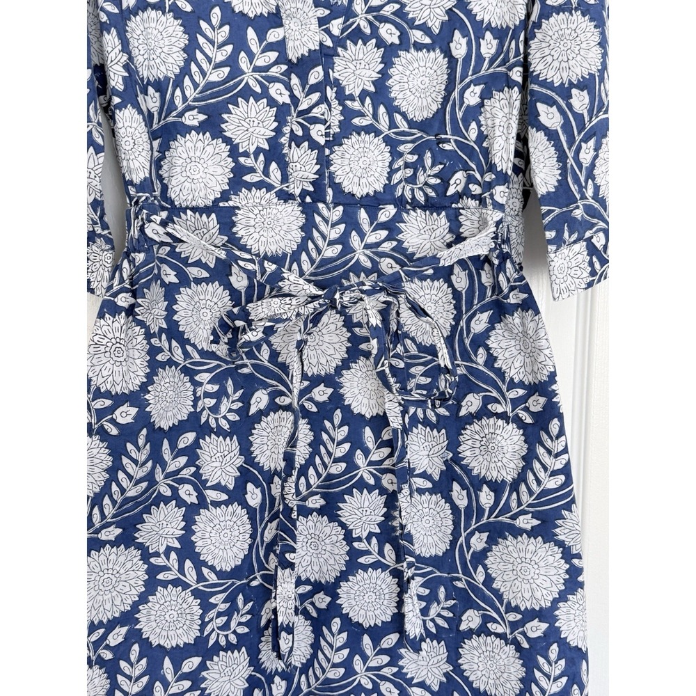 Beau & Ro The Every Day Dress Midi Floral Print Blue Size Small Pockets - Picture 10 of 13
